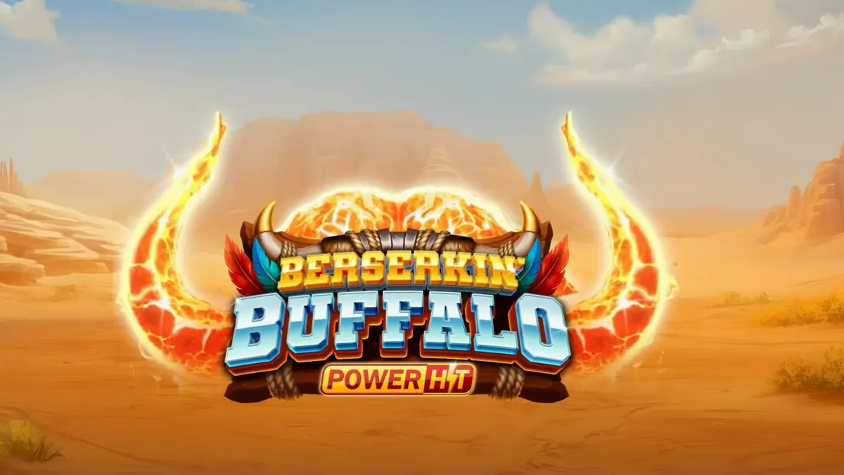 Tampilan visual slot Berserkin’ Buffalo Power Hit dengan latar belakang padang gurun yang mistis.